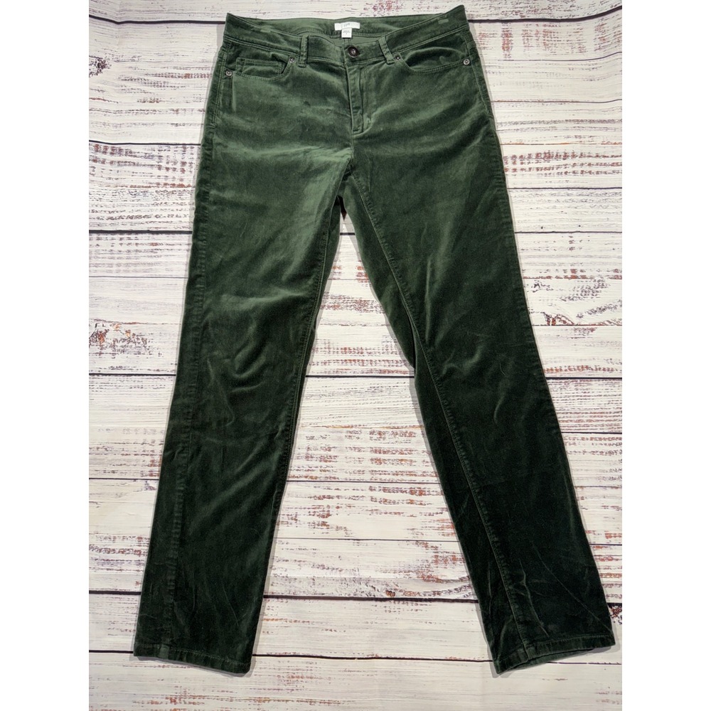 J. Jill Womens Forest Green Velvet Straight Leg Pants Size 4 Soft Stretch Green